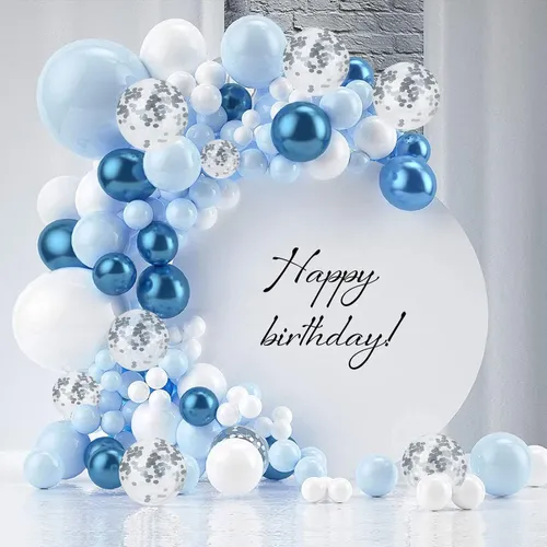 Grab and Go Balloon Garland Only - Light Blue Metallic Blue White&Silver Confetti Light Blue 