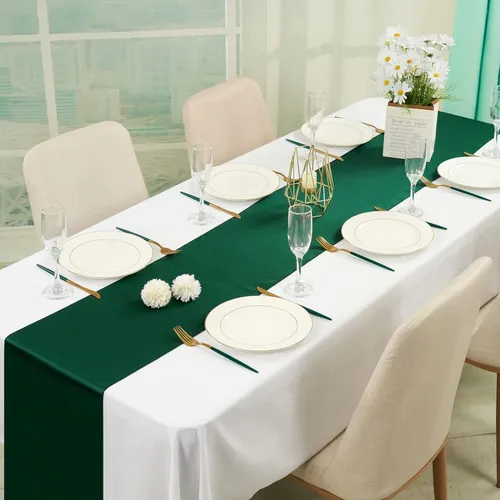 Party Rental - Decorative Satin Table Runner - Hunter Green 