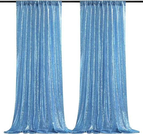 Rent 2Panel (2x8ft) Wedding Birthday Party Photo Backdrop Drapes - Shimmering Blue 