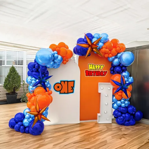 Grab and Go Balloon Garland Only -Orange Blue and Metallic Blue 