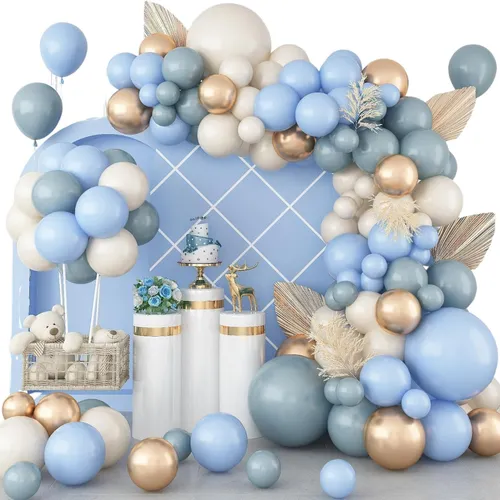Dusty Blue Light Blue Sand Champagne Premade Grab and Go Balloon Garland – Ready-To-Use Balloon Decor for Atlanta Events, Birthdays, Baby Showers & Weddings