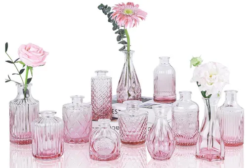 Party Rental Table Decoration Pink Bud Vases Only -Set of 10
