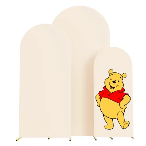Backdrop Party Rental - Set of 3 Arch (7.2FT, 6.6FT, 6FT) - Ivory with Pooh Decal