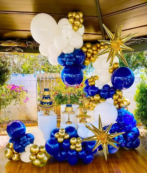 Grab and Go Balloon Garland Only -Royal Blue Gold and White 