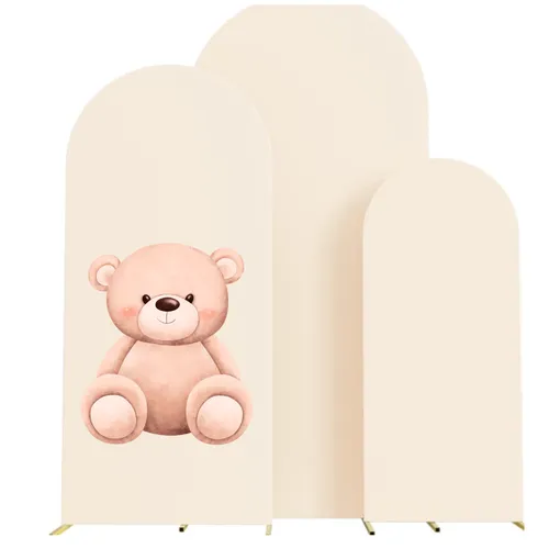 Backdrop Party Rental - Set of 3 Arch (7.2FT, 6.6FT, 6FT)  Ivory Covers with Teddy Bear 