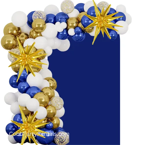 Grab and Go Balloon Garland Only - Metallic Gold Metallic Blue and White  - With Star Highlights 