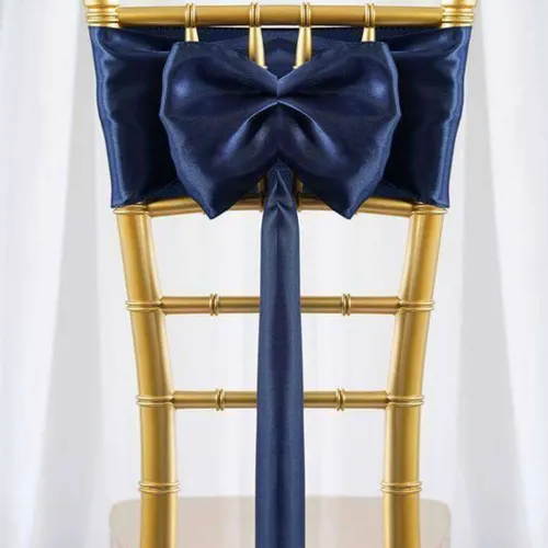 Navy Chair Sash Rental for Gold Chiavari Chairs
