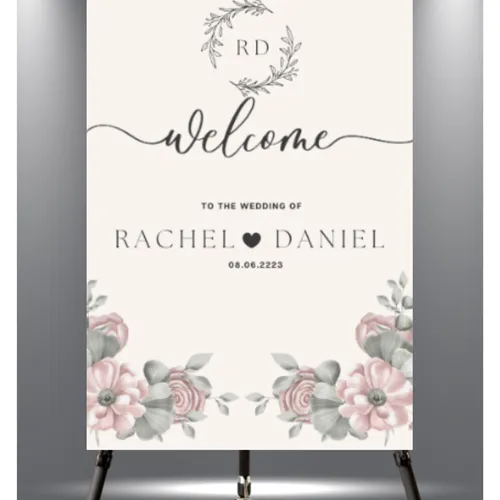 Initials & Sage Flower Welcome Sign Printed Foam Board (20x30inches)