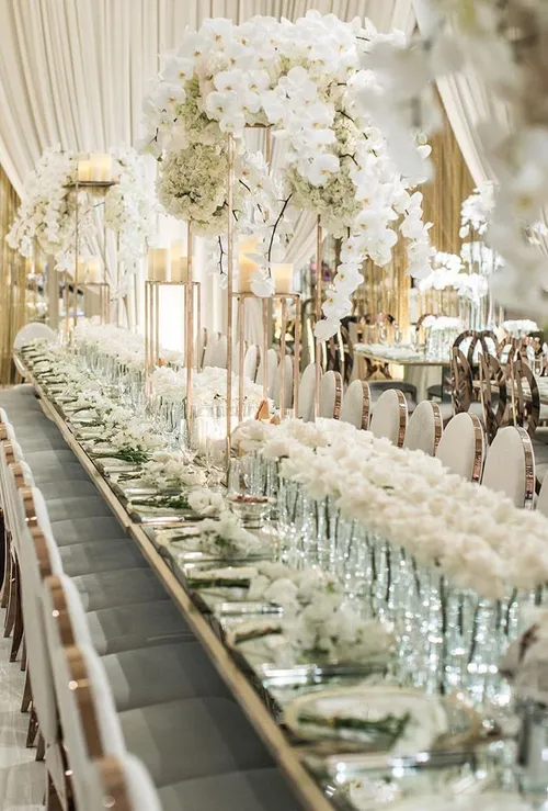 Wedding Reception Hall Table Decor - Elegant Wedding/Anniversary Hall  Deco - Silver Elegance Package