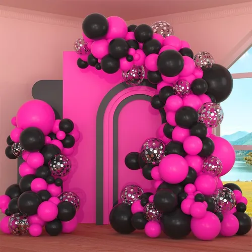 Black Pink Confetti Premade Grab and Go Balloon Garland – Ready-To-Use Balloon Decor for Atlanta Events, Birthdays, Baby Showers & Weddings