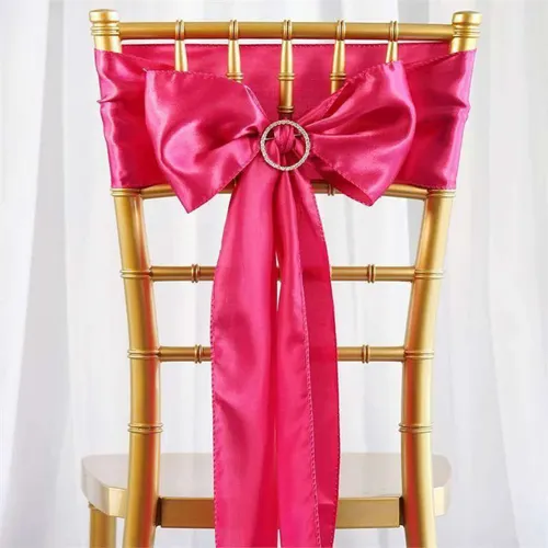 Hot Pink Satin Chair Sash Rental for Gold Chiavari Chairs