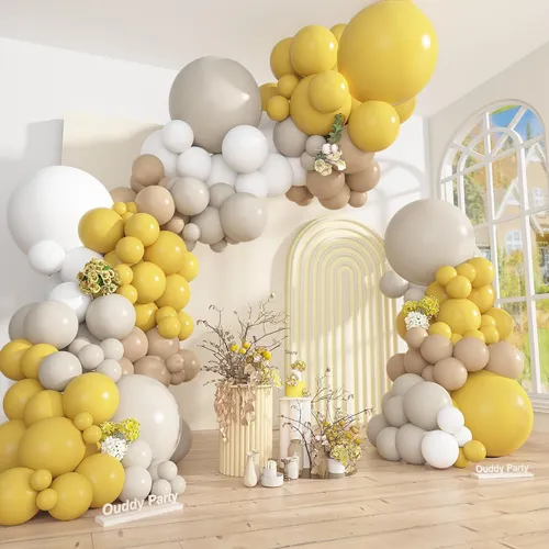 Mustard Yellow Sand White  Premade Grab and Go Balloon Garland – Ready-To-Use Balloon Decor for Atlanta Events, Birthdays, Baby Showers & Weddings
