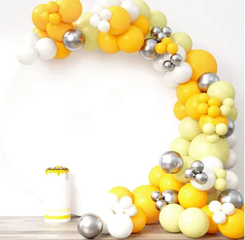Grab and Go Balloon Garland Only - Bright Yellow Light Yellow White and Silver 