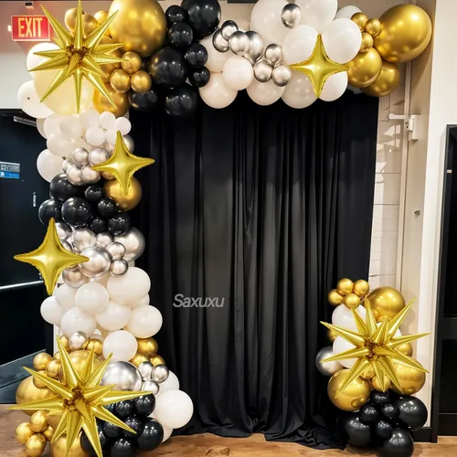 Black Gold Silver Sand  Premade Grab and Go Balloon Garland – Ready-To-Use Balloon Decor for Atlanta Events, Birthdays, Baby Showers & Weddings