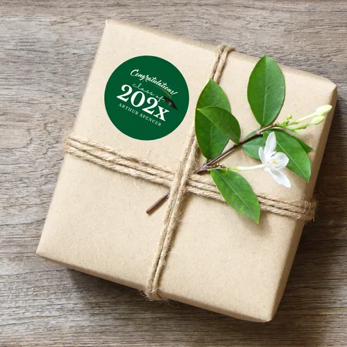 Personalized Current Year Graduation Favor Stickers Green -60ct 2inch 
