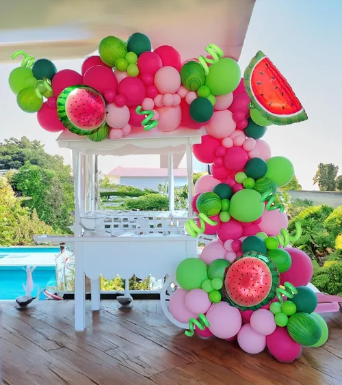 Premade Ready to Hang Grab and Go Balloon Garland Only -Red Green Pink Watermelon `