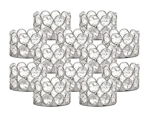 Party Rental - Set of 12 Silver Crystal Tea Light Candle Holders