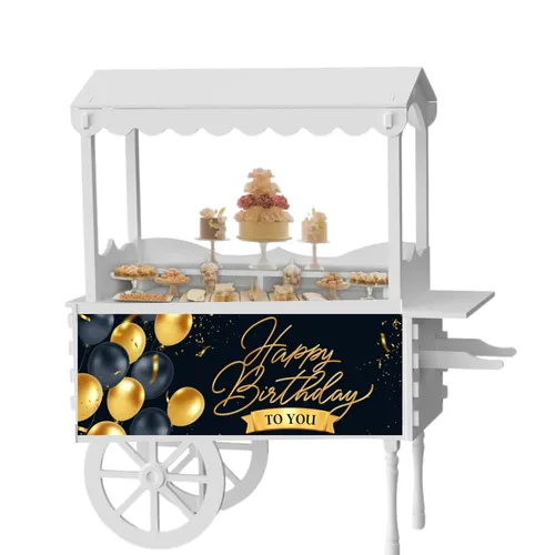 Happy Birthday (Black Gold) Themed Whimsical Party and Event Dessert Candy Vintage Cart Rental