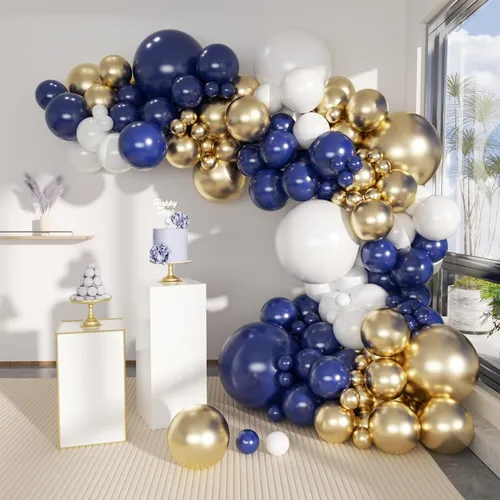 Premade Ready to Hang Grab and Go Balloon Garland Only - Blue Gold White 