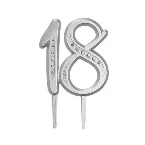 Cake Topper Rental Silver Rhinestone 18 - 18th Birthday