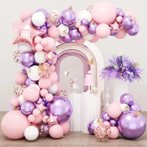 Grab and Go Balloon Garland Only - Metallic Lavendar Soft Pink and White 