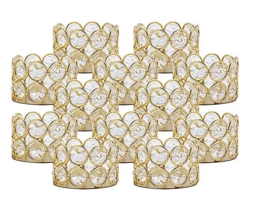 Party Rental - Set of 12 Gold Crystal Tea Light Candle Holders