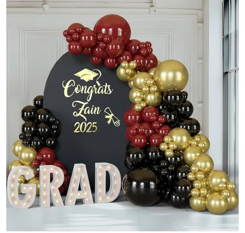 Premade Ready to Hang Grab and Go Balloon Garland Only- Burgundy Gold Black 