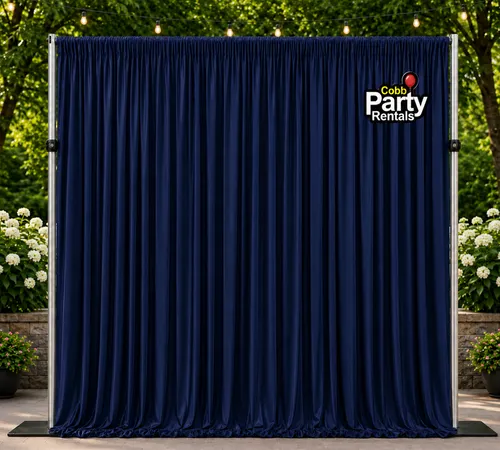 Navy Blue 6-Panel Drapes with Heavy-Duty 10x10 Frame Rental | Marietta & Atlanta GA (Availability Verification Required Before Ordering)