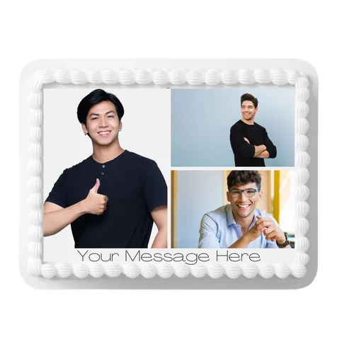 Personalized Photo Edible Frosting Sheet Cake Topper - 3 Photo with Custom Message 