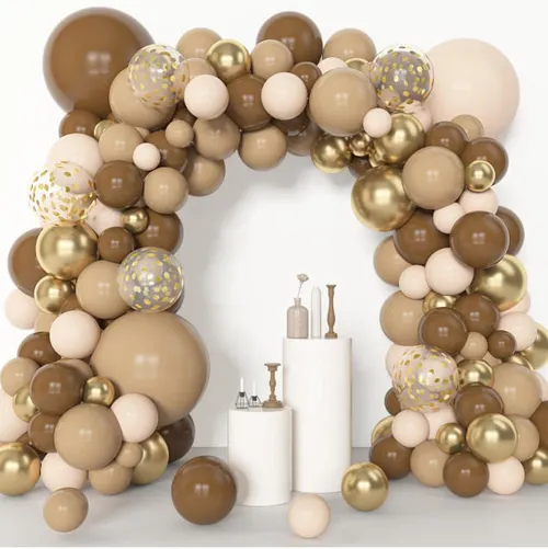 Grab and Go Balloon Garland Only -  Brown Nude Latex Metallic Confetti Gold 