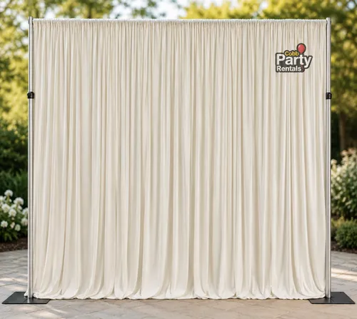Cream 6-Panel Drapes with Heavy-Duty 10x10 Frame Rental | Marietta & Atlanta GA (Availability Verification Required Before Ordering)