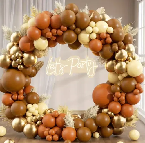 Thanksgiving Premade Ready To Use Grab and Go Balloon Garland Only -  Brown Burnt Orange Ivory 