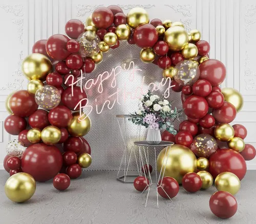 Premade Ready to Hang Grab and Go Balloon Garland Only - Burgundy Gold and Confetti Balloon 