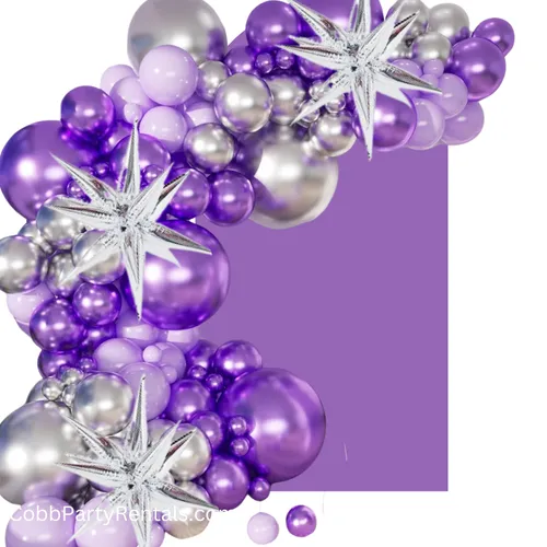 Grab and Go Balloon Garland Only - Metallic Silver Metallic Purple Lavender - With Star Highlights 