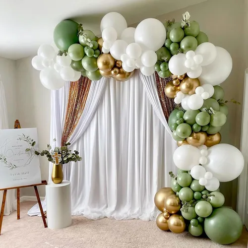 Premade Ready to Hang Grab and Go Balloon Garland Only - Sage Gold And White 