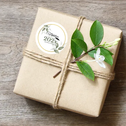 Personalized Current Year Graduation Favor Stickers Gold Circle Floral -60ct 2inch 