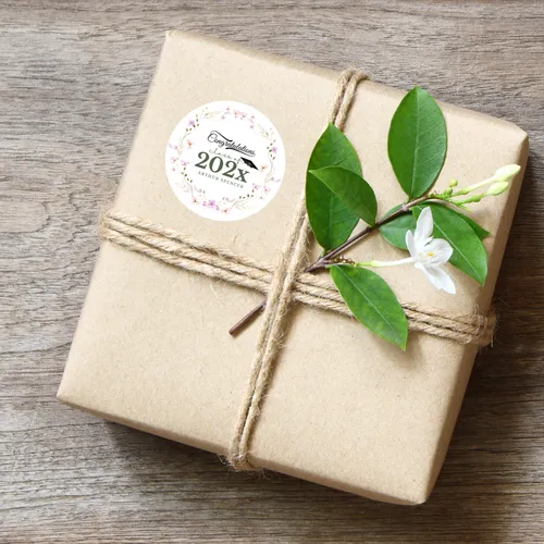 Personalized Current Year Graduation Favor Stickers lavendar & Peach Floral -60ct 2inch 