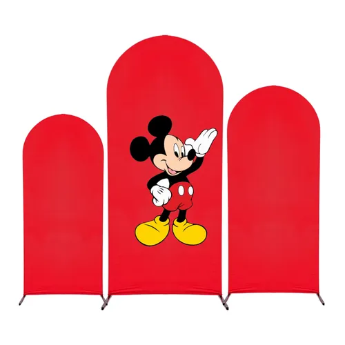 Backdrop Party Rental - Set of 3 Arch (7.2FT, 6.6FT, 6FT)  Red with Mickey Decal