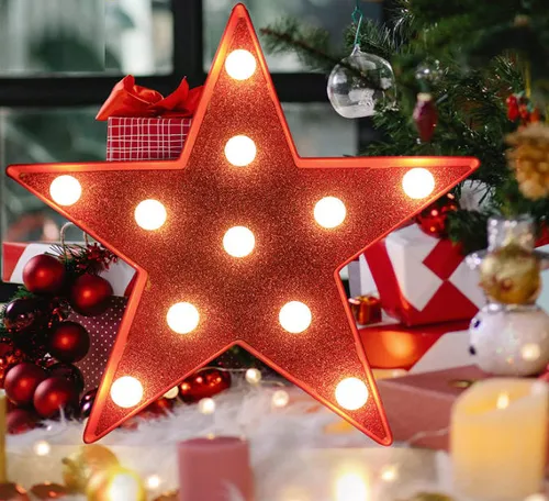 For Rent Red and Gold Light Up Star Marquee Table Decoration 