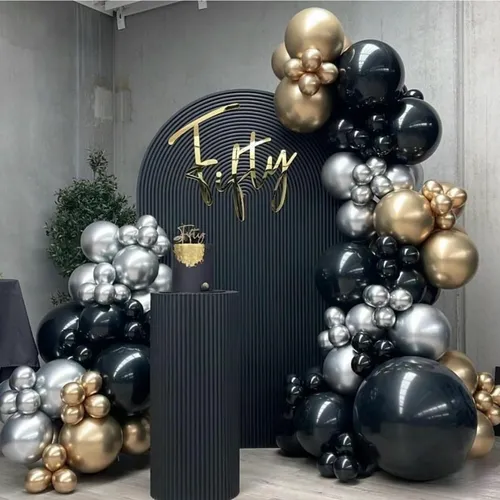 Black Gold Silver  Premade Grab and Go Balloon Garland – Ready-To-Use Balloon Decor for Atlanta Events, Birthdays, Baby Showers & Weddings