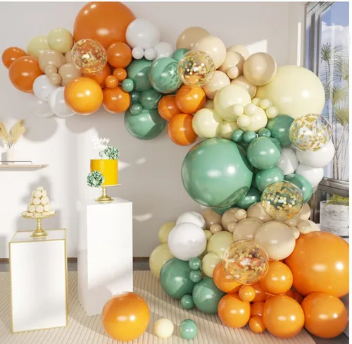 Grab and Go Balloon Garland Only - Orange Sage white Cream and Clear Confetti