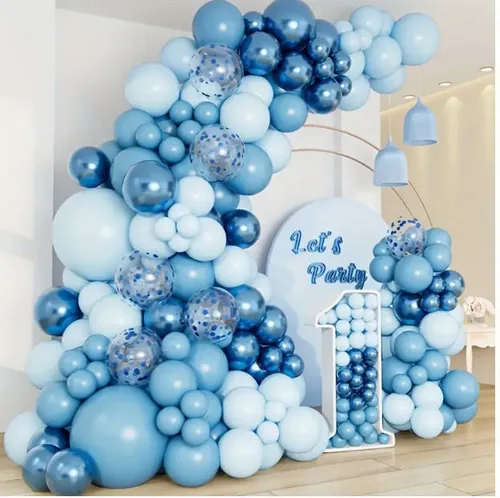 Premade Ready to Hang Grab and Go Balloon Garland Only - Metallic Blue Macaron Confetti Balloons