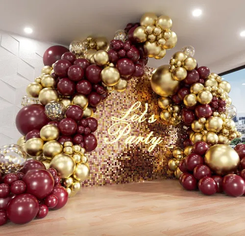 Grab and Go Balloon Garland Only - Burgundy  Gold and Gold Confetti 