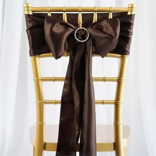 Chocolate Satin Chair Sash Rental for Gold Chiavari Chairs
