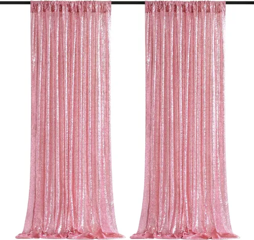 Rent 2Panel (2x8ft) Wedding Birthday Party Photo Backdrop Drapes - Shimmering Light Pink 