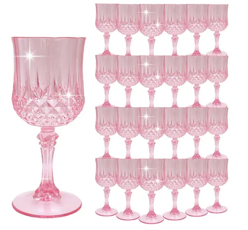 Party Rental - Set of 12 Acrylic Goblets Pink 