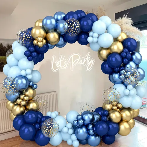 Blue Gold Light Blue & More  Premade Grab and Go Balloon Garland – Ready-To-Use Balloon Decor for Atlanta Events, Birthdays, Baby Showers & Weddings