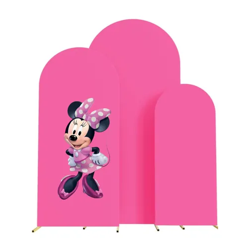 Backdrop Party Rental - Set of 3 Arch (7.2FT, 6.6FT, 6FT) Pink Covers with Minnie