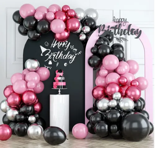 Grab and Go Balloon Garland Only - Black Pink Metallic Pink and Silver 