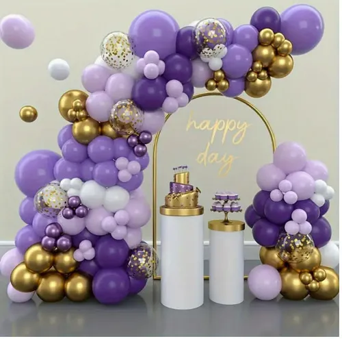 Grab and Go Balloon Garland Only - Purple Lavendar Gold Confetti White 